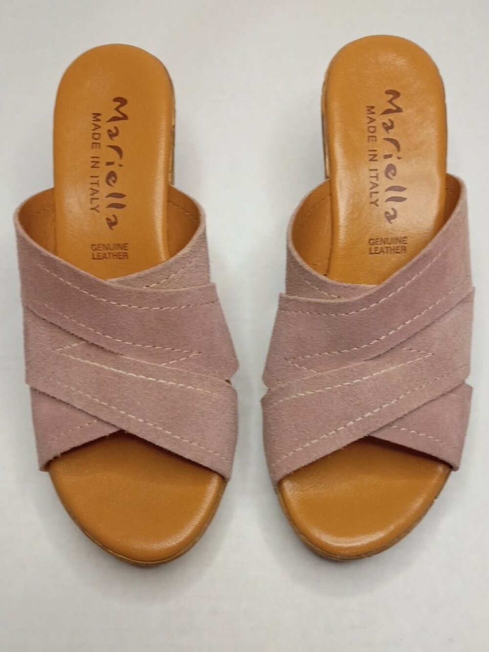 Mariella Pink Suede Wedge Slide Sandals Made in Italy Women’s Size 6.5